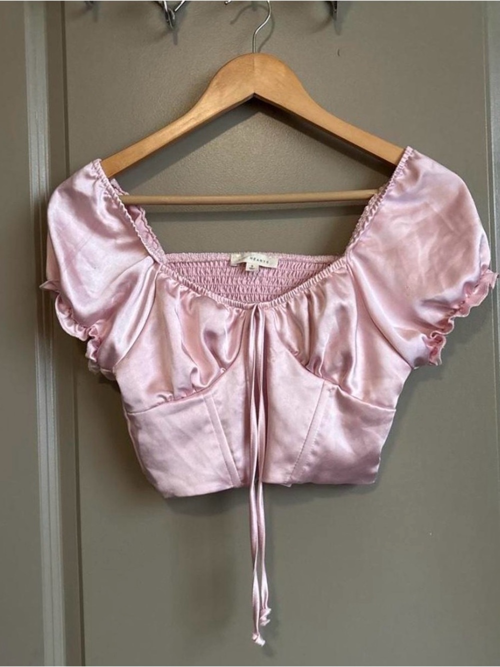 La Hearts Dusty Pink Satin Tie-Front Crop Top